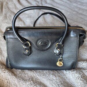 Vintage Dooney & Bourke Solid Black Pebble All Weather Leather Satchel Purse